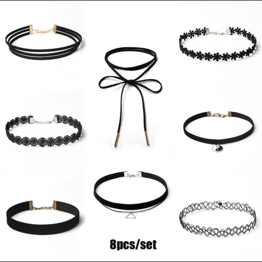 ✔️8 pc/set black choker necklaces